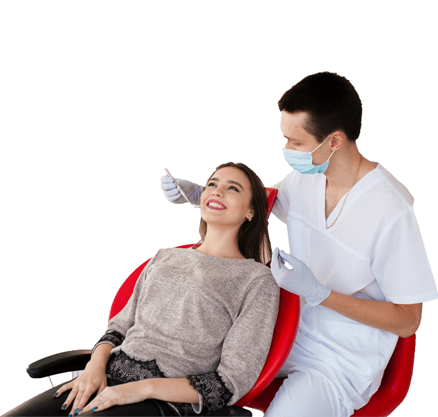 Smiling patient and dentist in Family Dental Care banner
