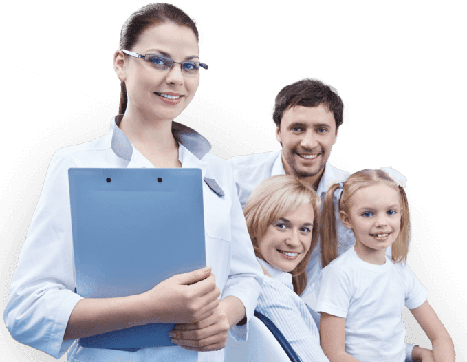 Smiling patient at dental clinic, call to action image